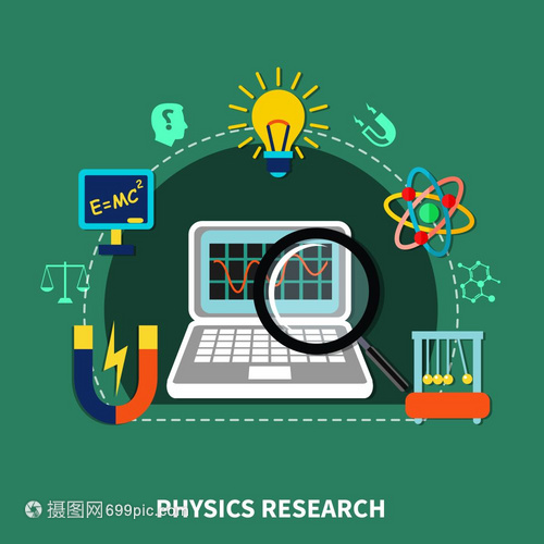 物理研究要素物理研究元素符號圖標科教設備平矢量插圖